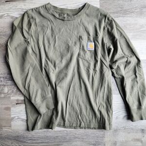 Carhartt Womens Medium Olive Green Long Sleeve Shirt 100% Cotton Workwear